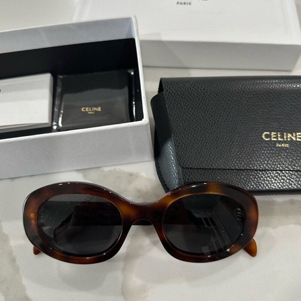 Celine Triomphe Oval Tortoise Sunglasses